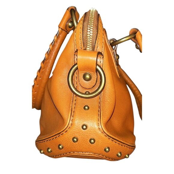 Michael Kors Tan Leather Satchel w/ Gold Studs & Fringe Authenticated - Picture 3 of 11